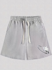 Star Pattern Comfy Shorts Men's Casual Stretch Elastic Waist Drawstring Shorts