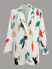 Graffiti Print Lapel Blazer Long Sleeve Casual Office Women's Clothing