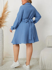 Solid Lantern Sleeve Dress with Cross Tie Back