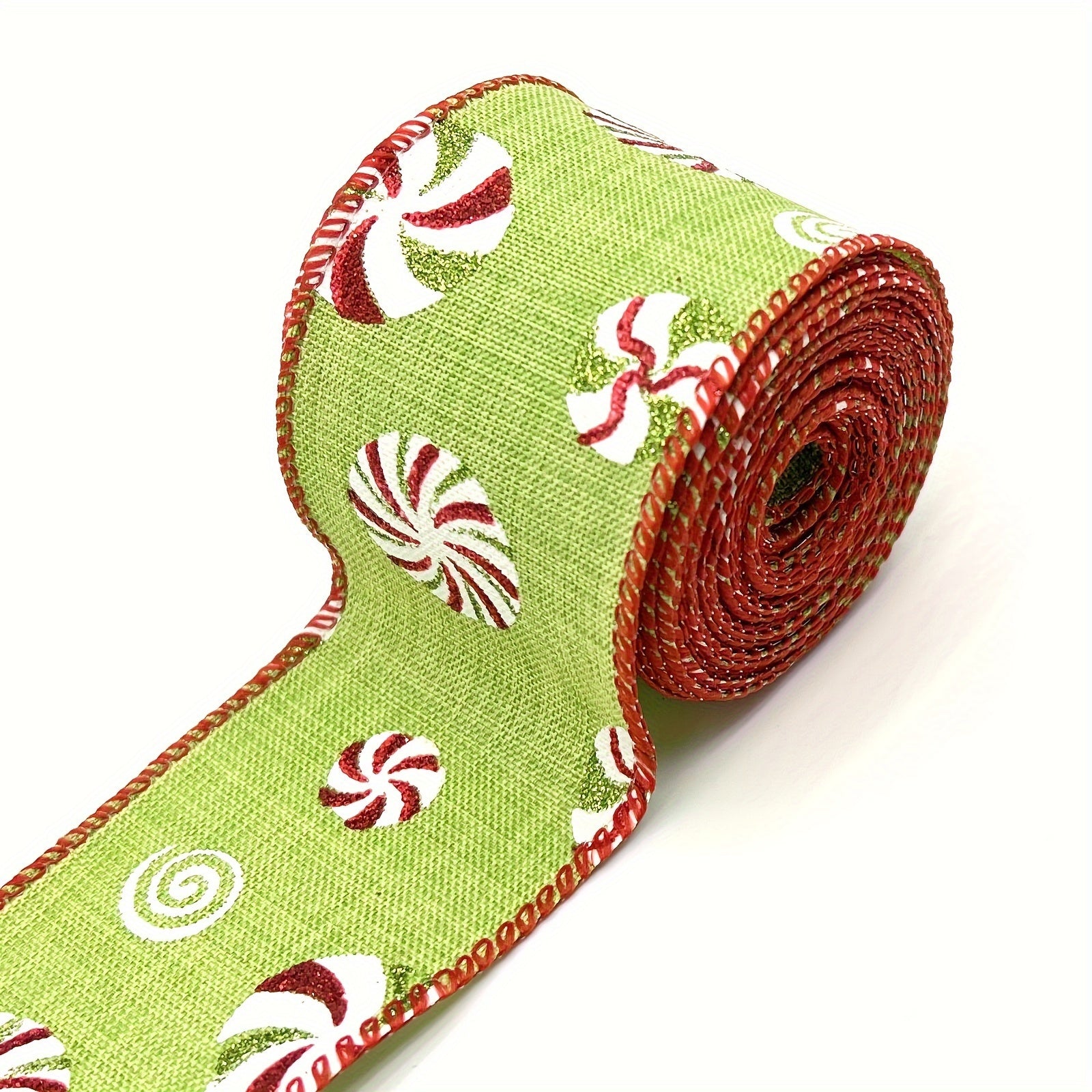 Christmas Candy Peppermint Wired Edge Ribbon 4 57m
