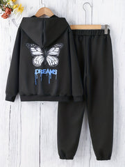 Girl's Butterfly Outfit Zip Hoodie & Sweatpants Set for Spring Fall