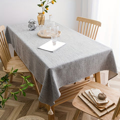 Boho Linen Tablecloth with Tassels for Dining Room, Beige