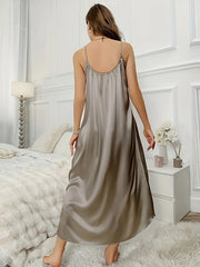 Comfy V Neck Satin Nightdress Spaghetti Strap Sleep Dress