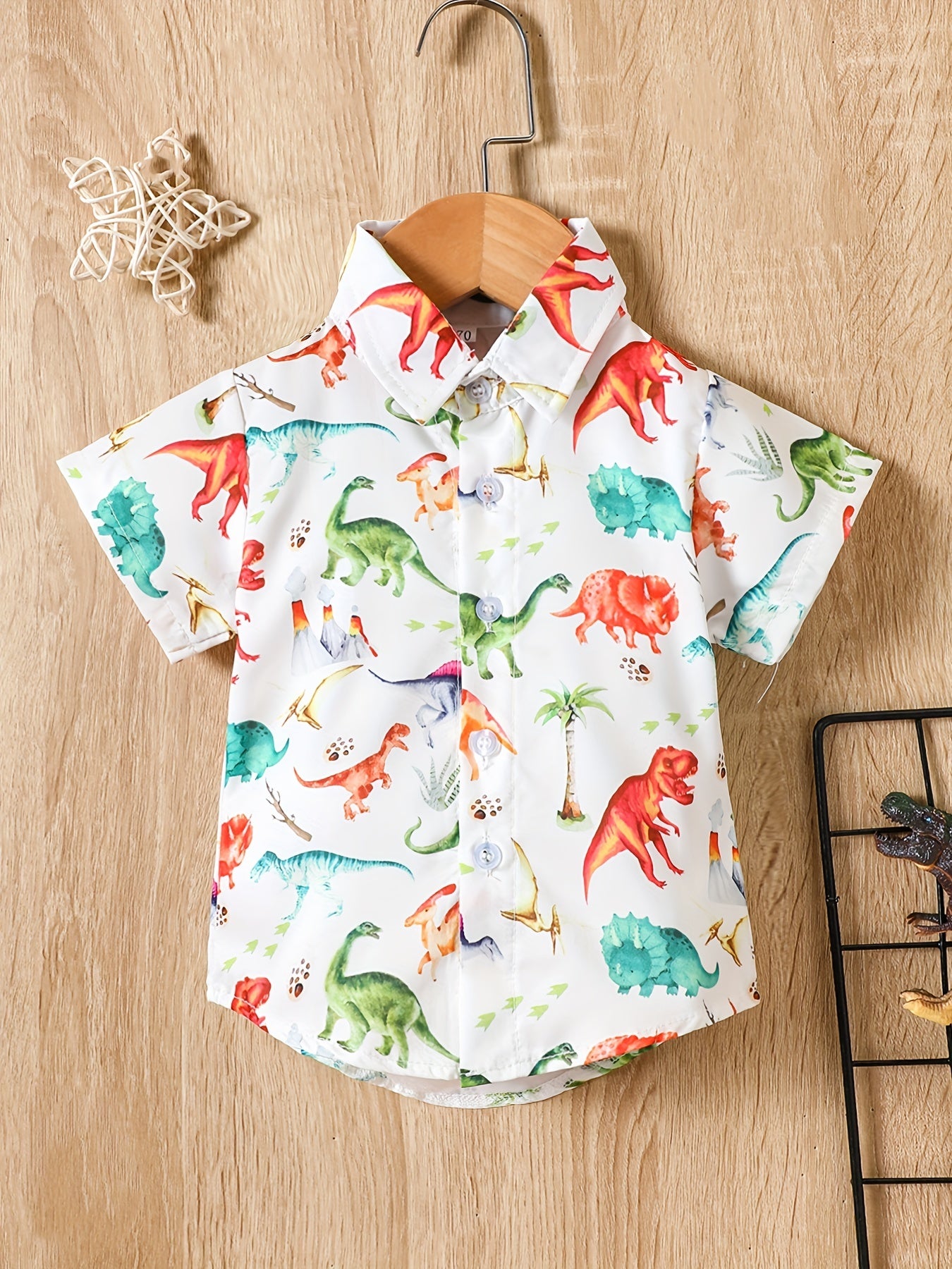 Casual Dinosaur Print Short Sleeve Shirt Little Boys Tee Top