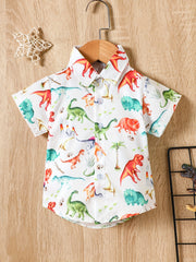 Casual Dinosaur Print Short Sleeve Shirt Little Boys Tee Top