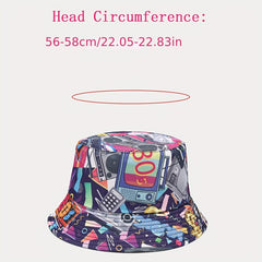 Nostalgic Graffiti Fisherman Hat Outdoor Sun Visor for Men and Women