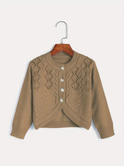 Toddler Girls Knitted Short Cardigan Button Down Plain Thin Knit Top