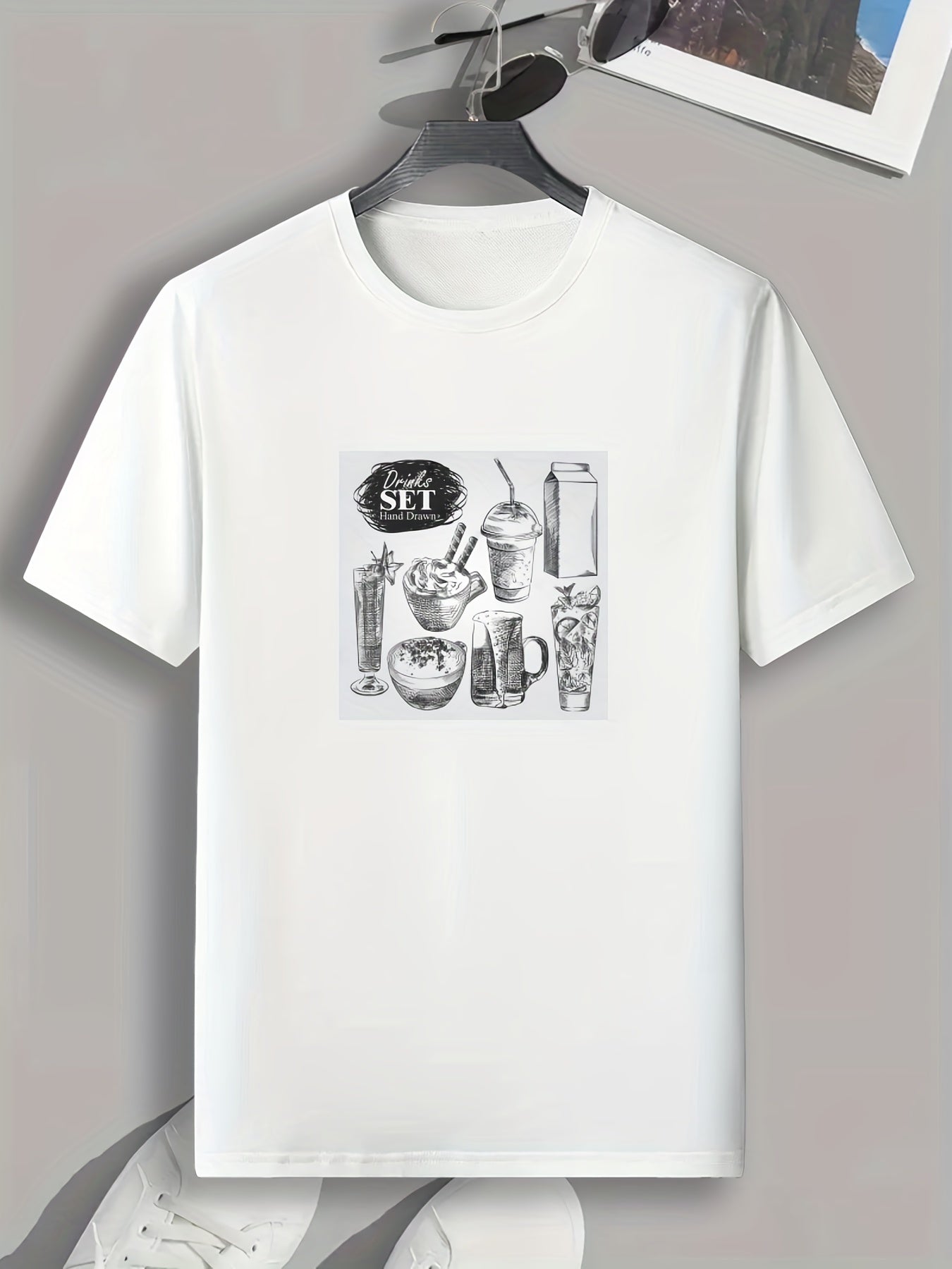 Drinks Print Men's Comfy T-shirt Active Stretch Tee for Summer