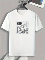Drinks Print Men's Comfy T-shirt Active Stretch Tee for Summer