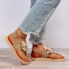 Women's Bow Thong Sandals Braided Sole Flat Sandals