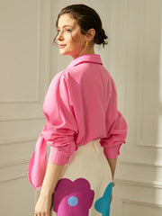 Solid Button Long Sleeve Shirt & Floral Wide Leg Pant