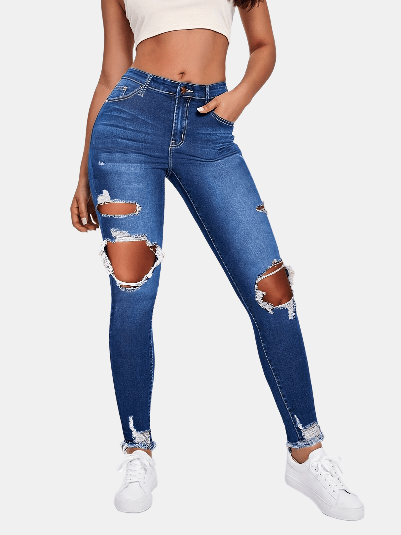 High Waist Distressed Skinny Jeans Casual Denim Pants