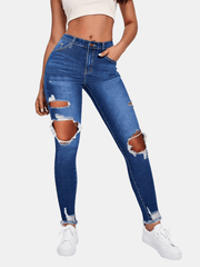 High Waist Distressed Skinny Jeans Casual Denim Pants