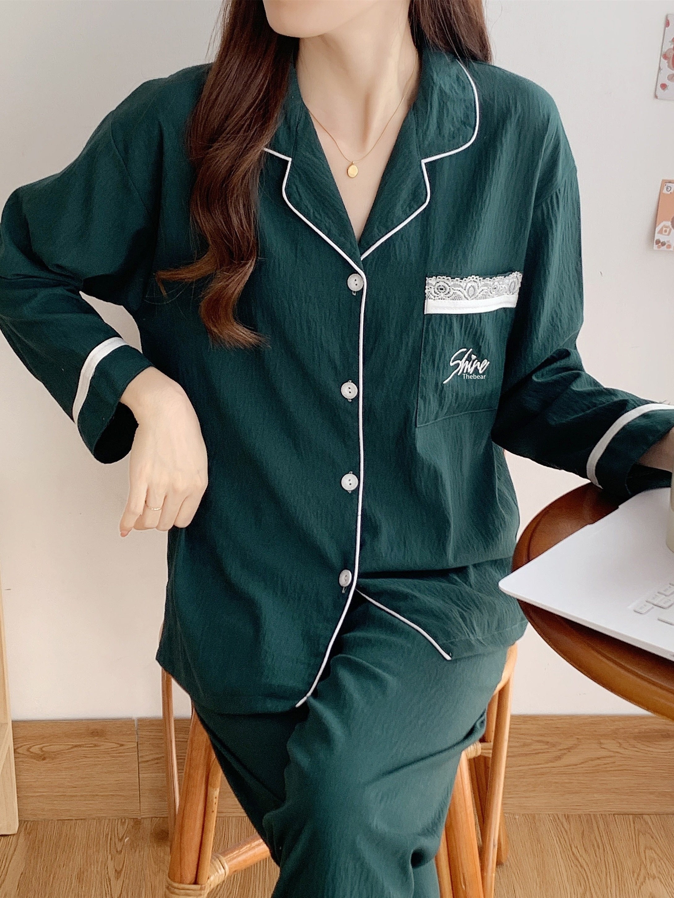 2pcs Loungewear Set Long Sleeve Top & Pants Women's Pajama Set