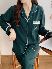 2pcs Loungewear Set Long Sleeve Top & Pants Women's Pajama Set