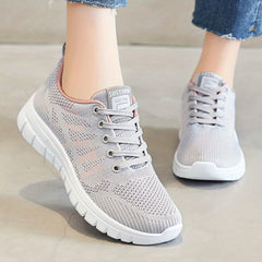 Women's Mesh Panel Sneakers Low Lace Up Round Toe Casual Running Shoes