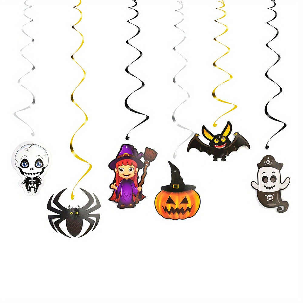 6pcs Ghost & Spiral Halloween Hanging Decoration Set Witch Spider Pendant Ghost
