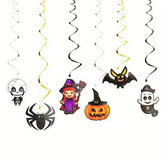 6pcs Ghost & Spiral Halloween Hanging Decoration Set Witch Spider Pendant Ghost