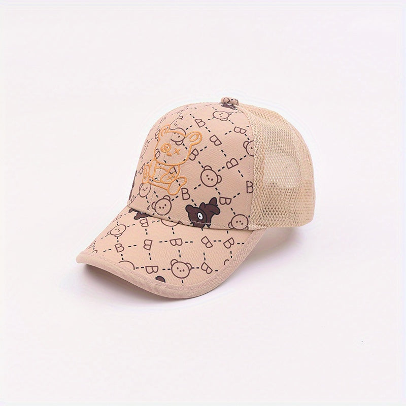 Kids Bear Embroidery Baseball Cap Mesh Adjustable Sunshade Hat