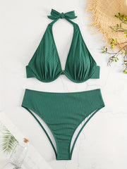 Basic Bikini Set Women's Plus Plain Halter Neck Medium Stretch