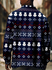 Men's Snowman Print Button Up Long Sleeve Shirt