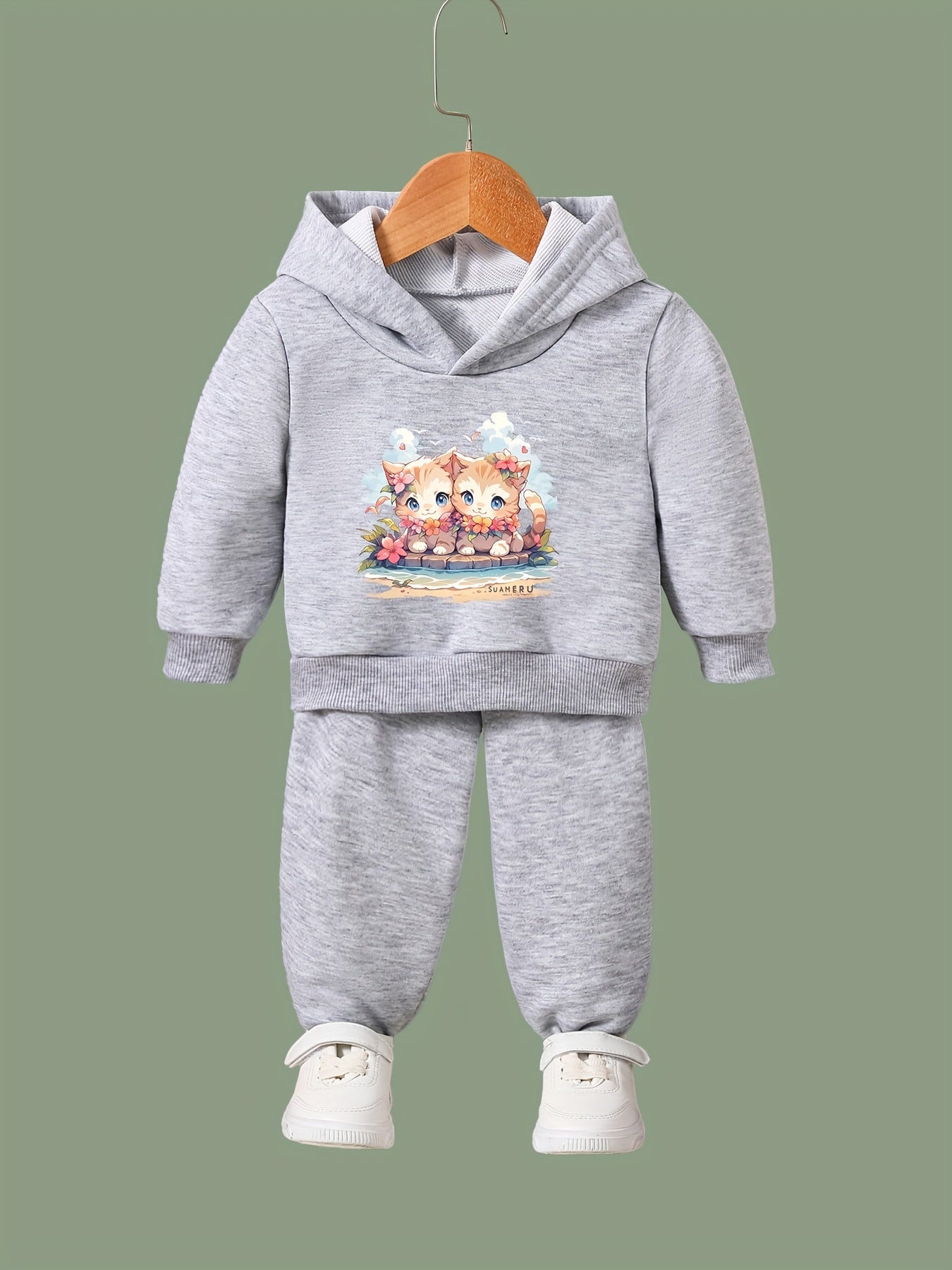 OERYUI Sweet Kitty Print Hoodies Pants Set For Kids Spring Fall
