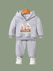 OERYUI Sweet Kitty Print Hoodies Pants Set For Kids Spring Fall