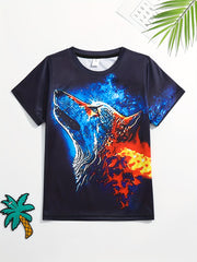 Boy's Galaxy & Cartoon Graphic T shirt 3D Digital Print Active Slightly Stretch