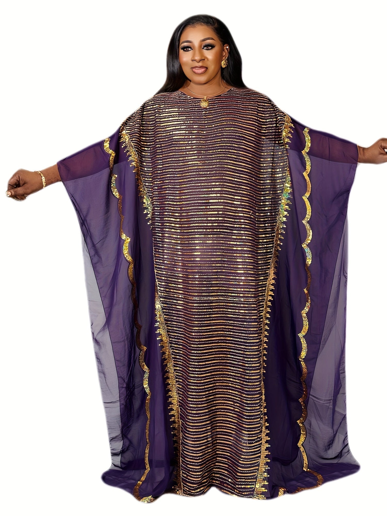 Sequined Bat Sleeve Plus Size Kaftan Dress