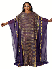 Sequined Bat Sleeve Plus Size Kaftan Dress