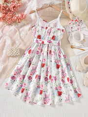 Girls' Rainbow V-Neck Dress High Low Belted Cami for Vacation Summer