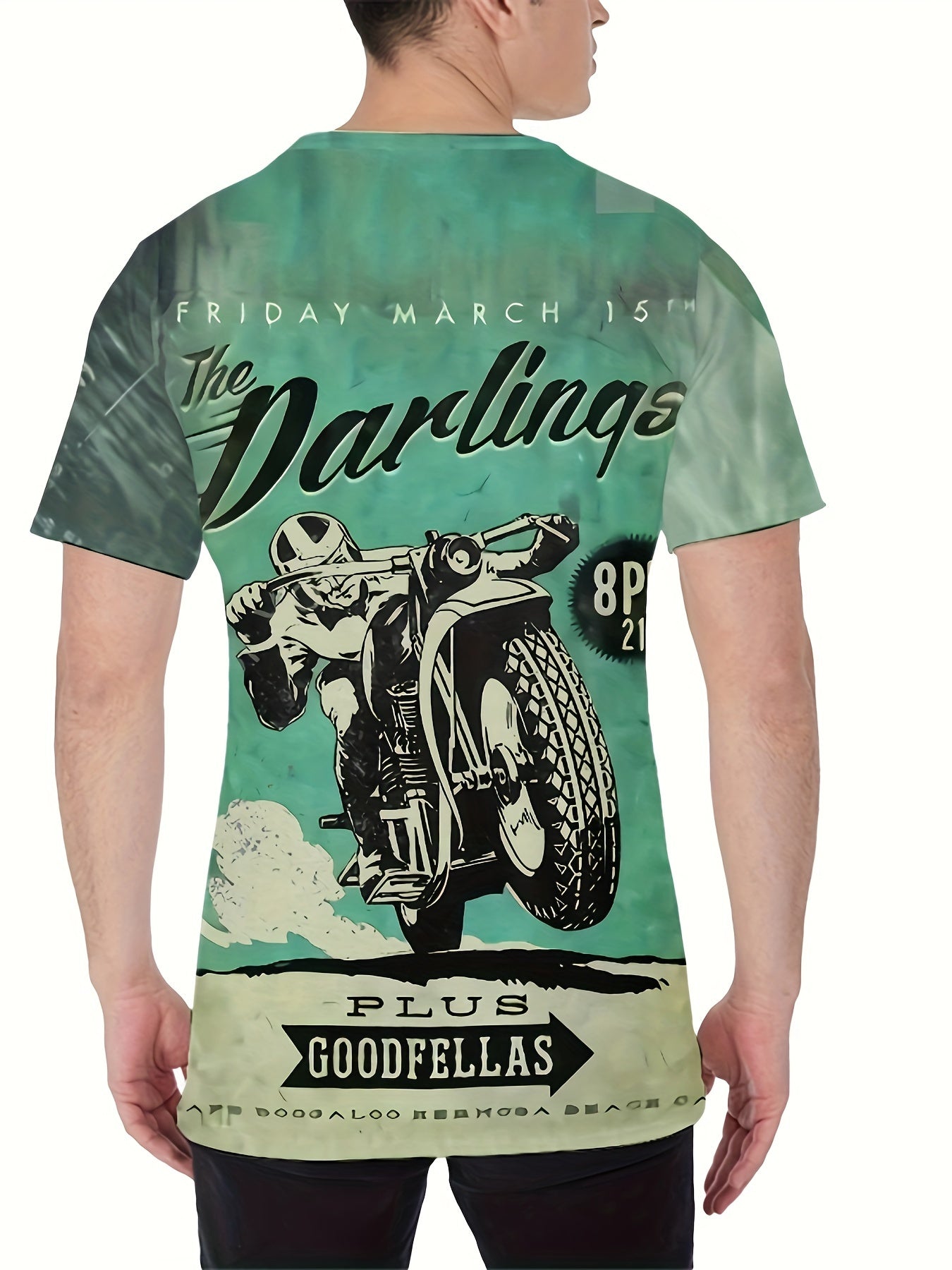 Motorcyclist Print T shirt Men's Casual Street Style Round Neck Tee Shirt