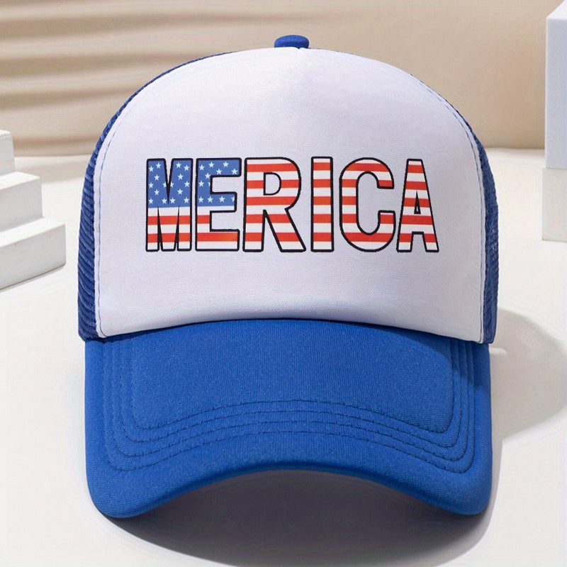 MERICA Printed Baseball Cap Unisex Mesh Breathable Sun Hat Patriotic Trucker Hat