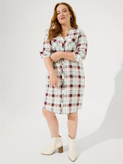 Women's Plaid Print Long Sleeve V Neck Shirt Dress