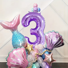 Mermaid Balloon Set Purple Number Aluminum Film Birthday Party Decoration