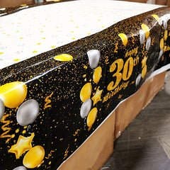 Golden Happy 30th Birthday Tablecloth Rectangular Party Table Cover