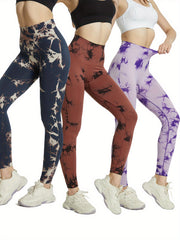 3pcs Tie Dye Yoga Pants High Stretch Leggings