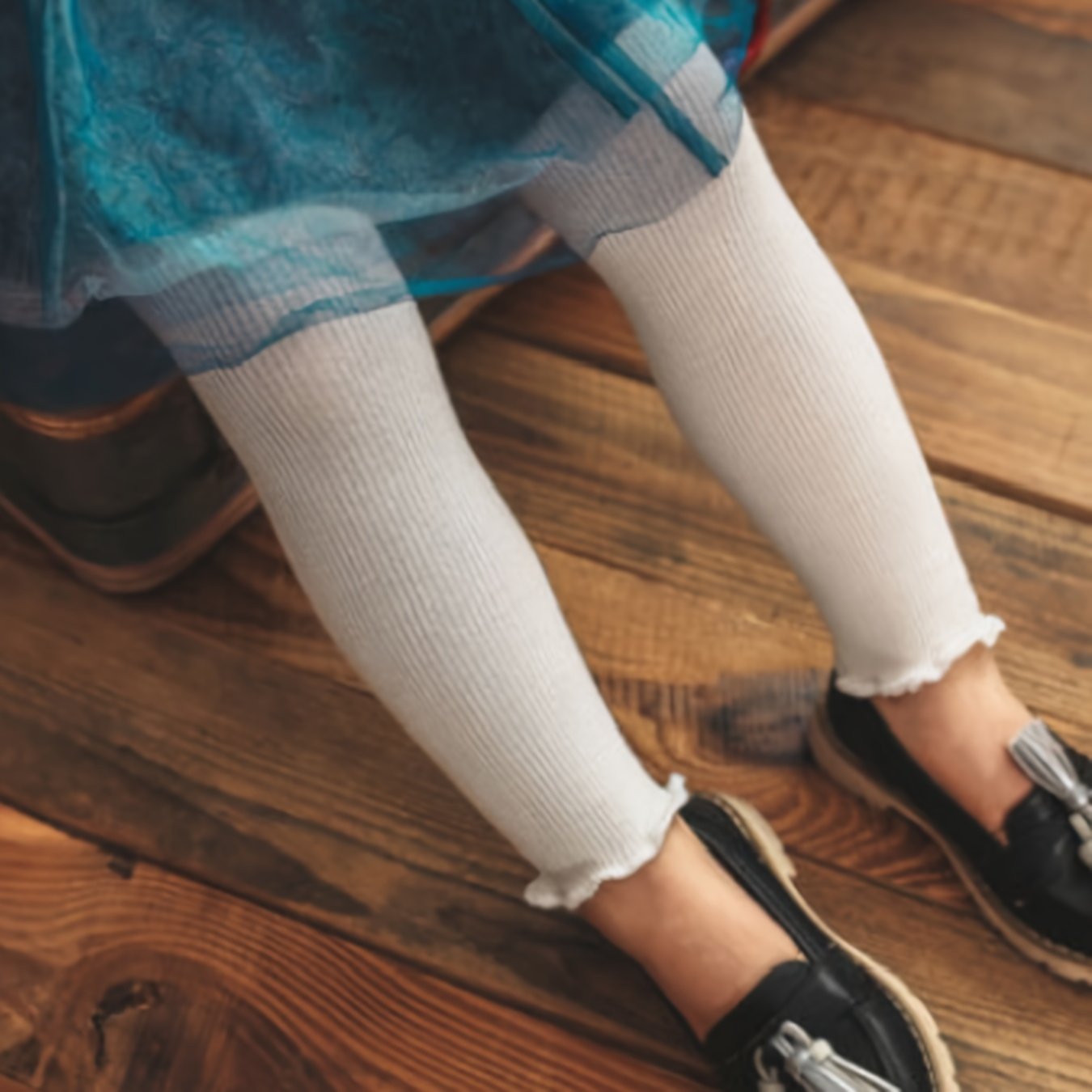 Girls Frill Edges Stretch Legging Pants Skinny Fit Footless Legging Bottoms