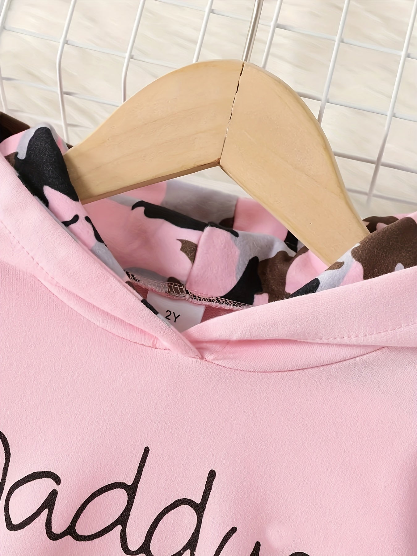2pcs Baby Girls Letter Hoodie & Camo Pants Set Kids Clothes
