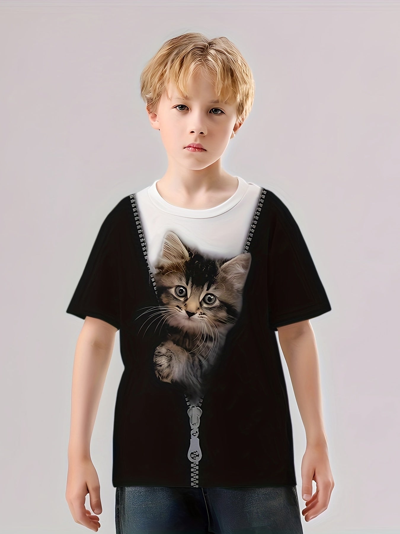 Creative Cat Graphic Short Sleeve T shirt for Summer Sports