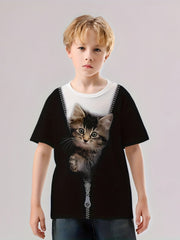 Creative Cat Graphic Short Sleeve T shirt for Summer Sports