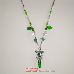 Green Fairy Necklace Faux Pearl Decor for Girls Kids