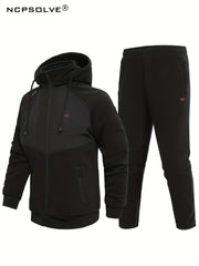 Men's Sports Suit Thick Active Zip Up Hooded Jacket & Comfy Pants