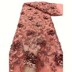 African Lace Tulle Lace Fabric Navy Sequins For Wedding Dresses
