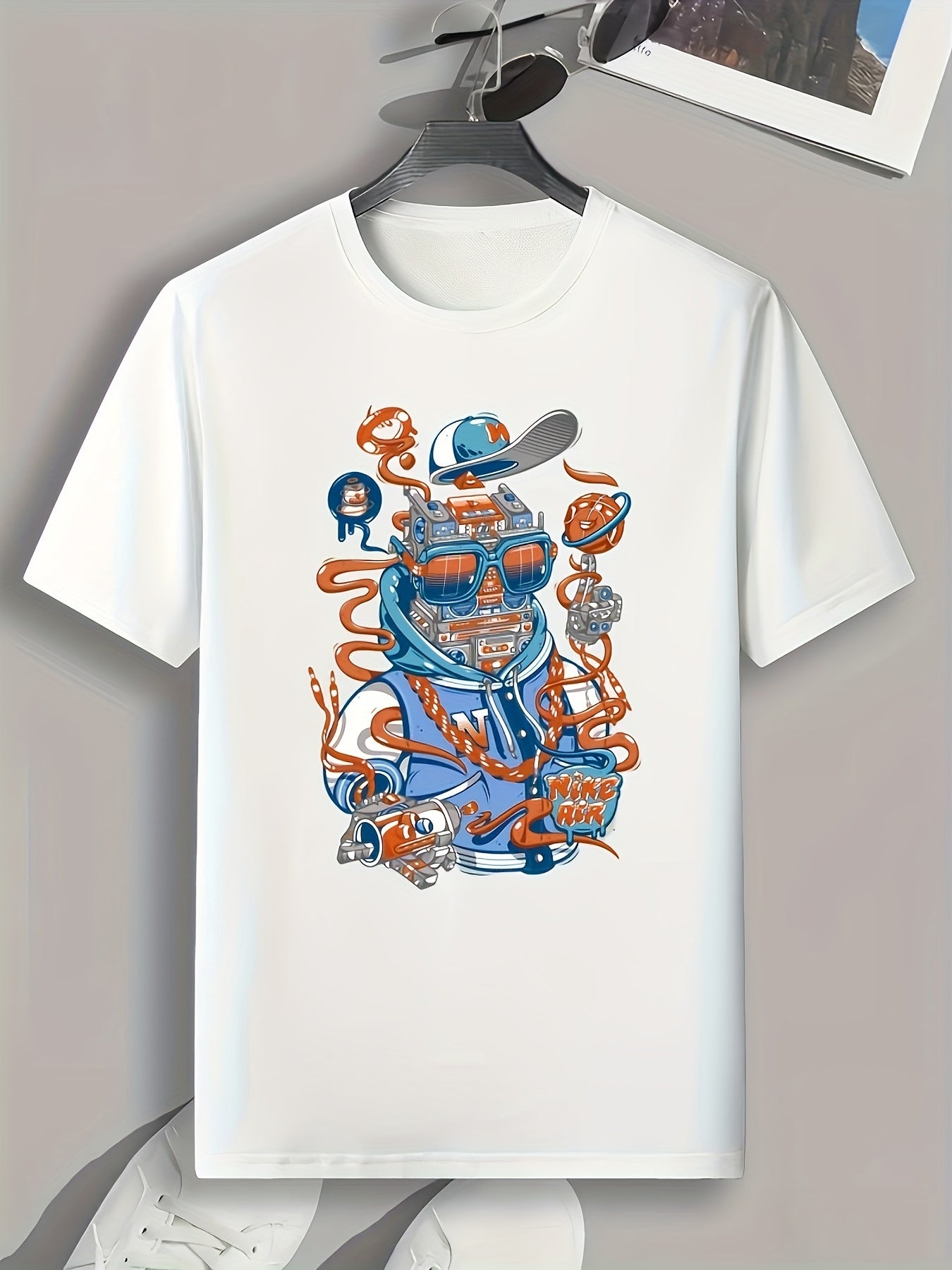 Cartoon Print Men's Graphic T-shirt for Summer