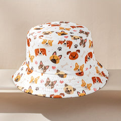 Puppy Print Family Bucket Hat Cartoon Dog Reversible Basin Hat