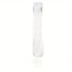 Girls Cotton Flower Knee High Stockings - Children's Daisy Thin Socks