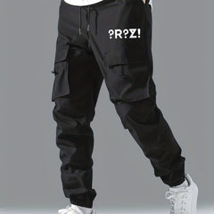 Abstract Letter & Mark Print Cargo Pants Men