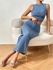Slim Crop Tank Top & High Waist Skirt Set Women's Clothing