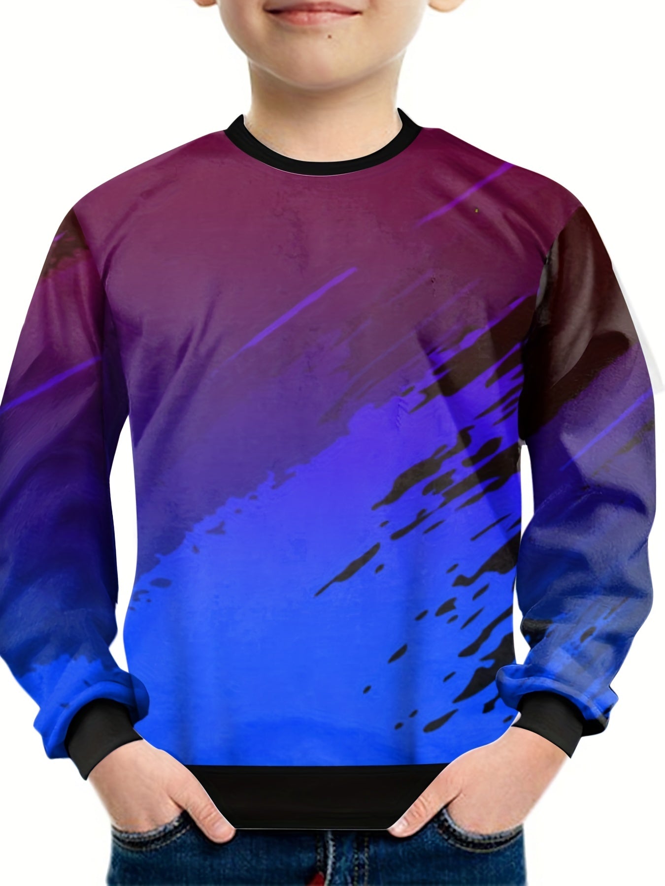 Teens 3D Print Block Sweatshirt Kids Loose Sports Casual Pullover
